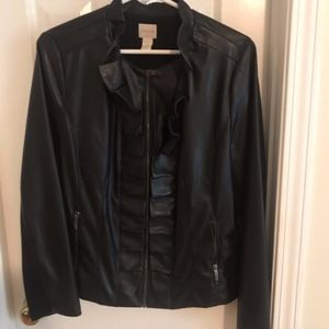 Black Leather Jacket W/Ruffles